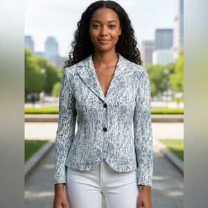 Agnona Fitted Gray & Cream Velvety Blazer Jacket 44 (Fits like U.S. 4 or 6)